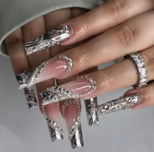 24pieces nail design  with rhinestone